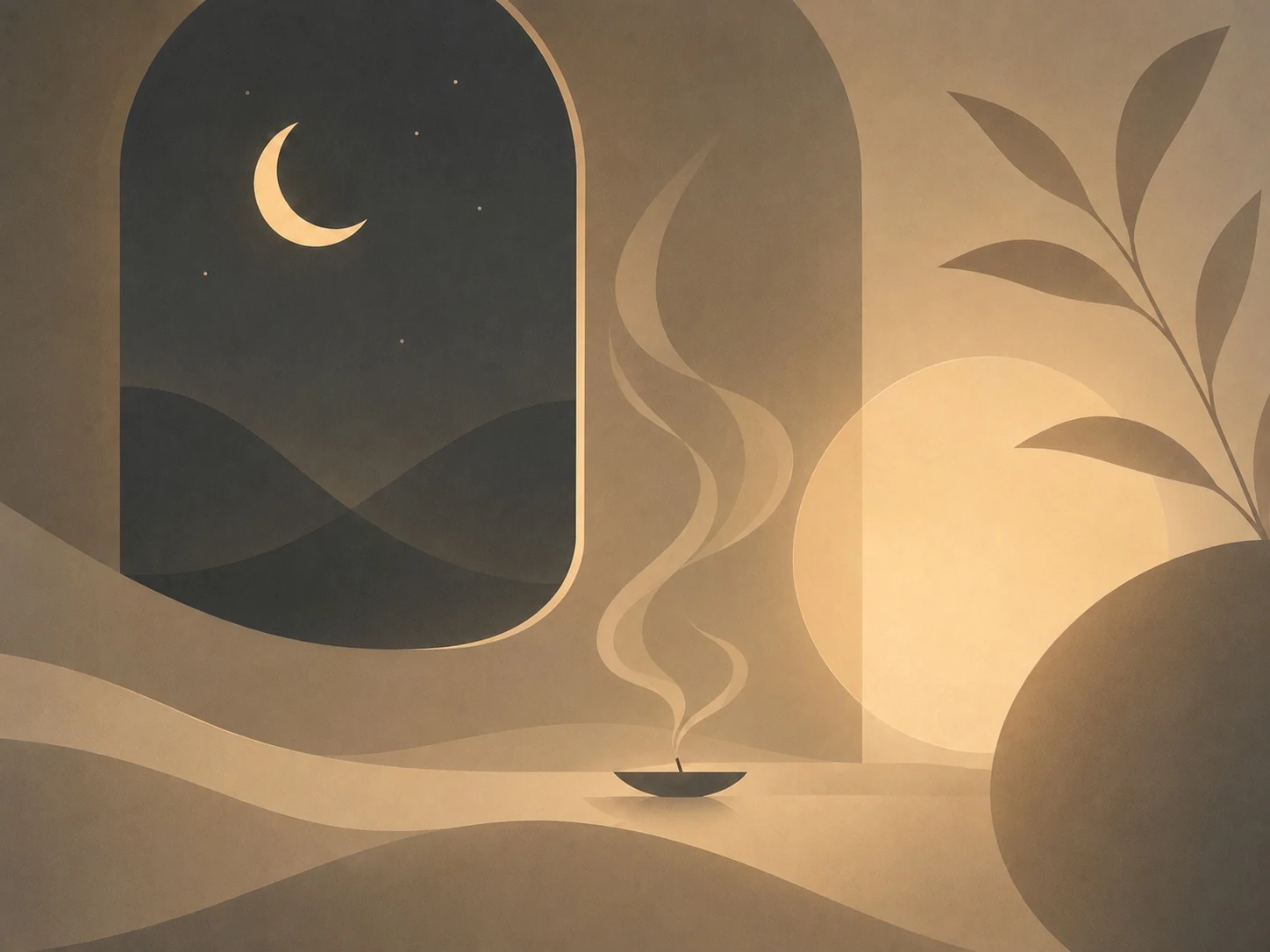 月夜の窓辺の抽象イラスト